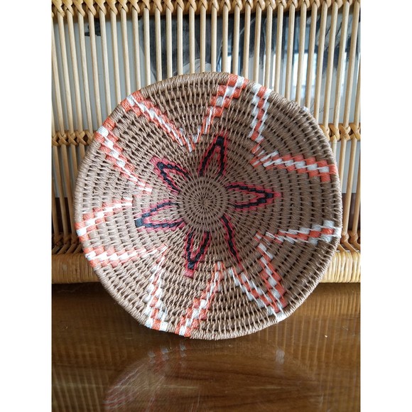 Tribal Orange and Tan Woven Small Bowl, Home Decor, Organization - Picture 10 of 10